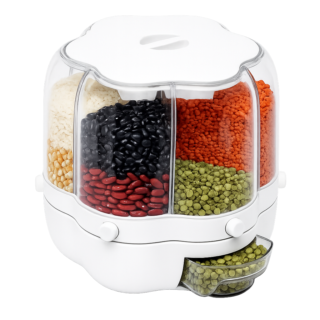 Dispensador giratorio de menestras y cereales blanco